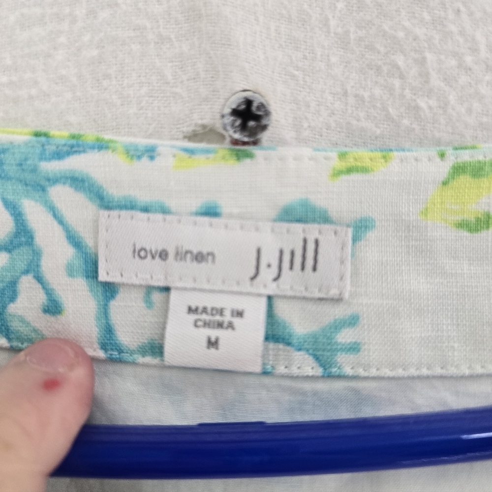 J. Jill Blue/ Green Linen Undersea Sleeveless Shift Summery Dress. Ladies MED - Picture 7 of 10